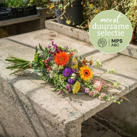 Boeket Groen Gekeurd kleurrijk rouwboeket