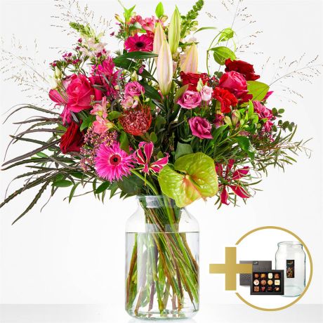 Cadeaupakket Hartstochtelijk + Vaas + Bonbons
